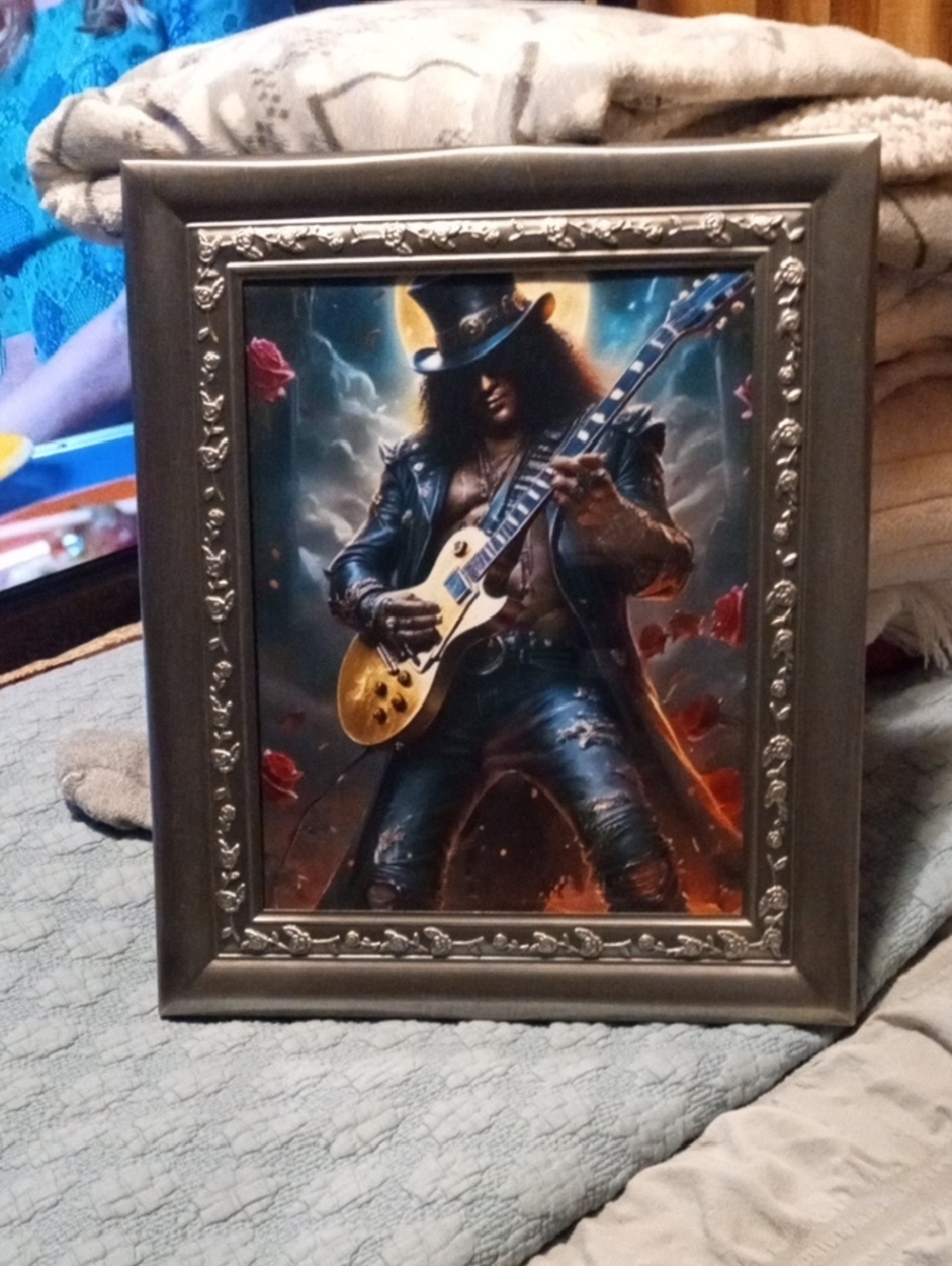 Source Unknown Framed Rock Guitarist Print - Black, Gold, Red